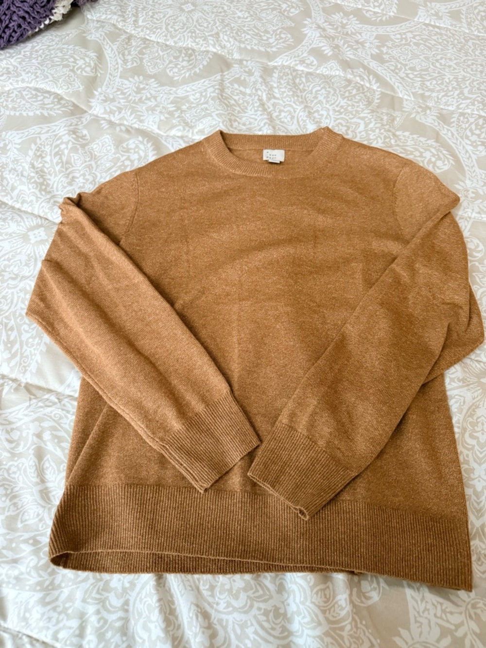 Classic Womens Crewneck Sweater in Caramel Brown
